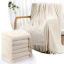 SmoothNovelty 6 Pcs Beige Boho Throw Blankets Bulk Cozy Knitted Bed Throw Blanket with Tassels Woven Textured Decorative Throw Blanket for Couch Room Sofa Bed Chair Acrylic Wave Pattern, 50" x 60"