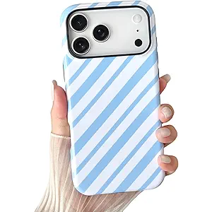 Skyseaco for iPhone 17 Pro Max Case Trendy Striped Phone Case for Women Girl Shockproof Slim TPU and Hard Back Protective Cover - Red and White