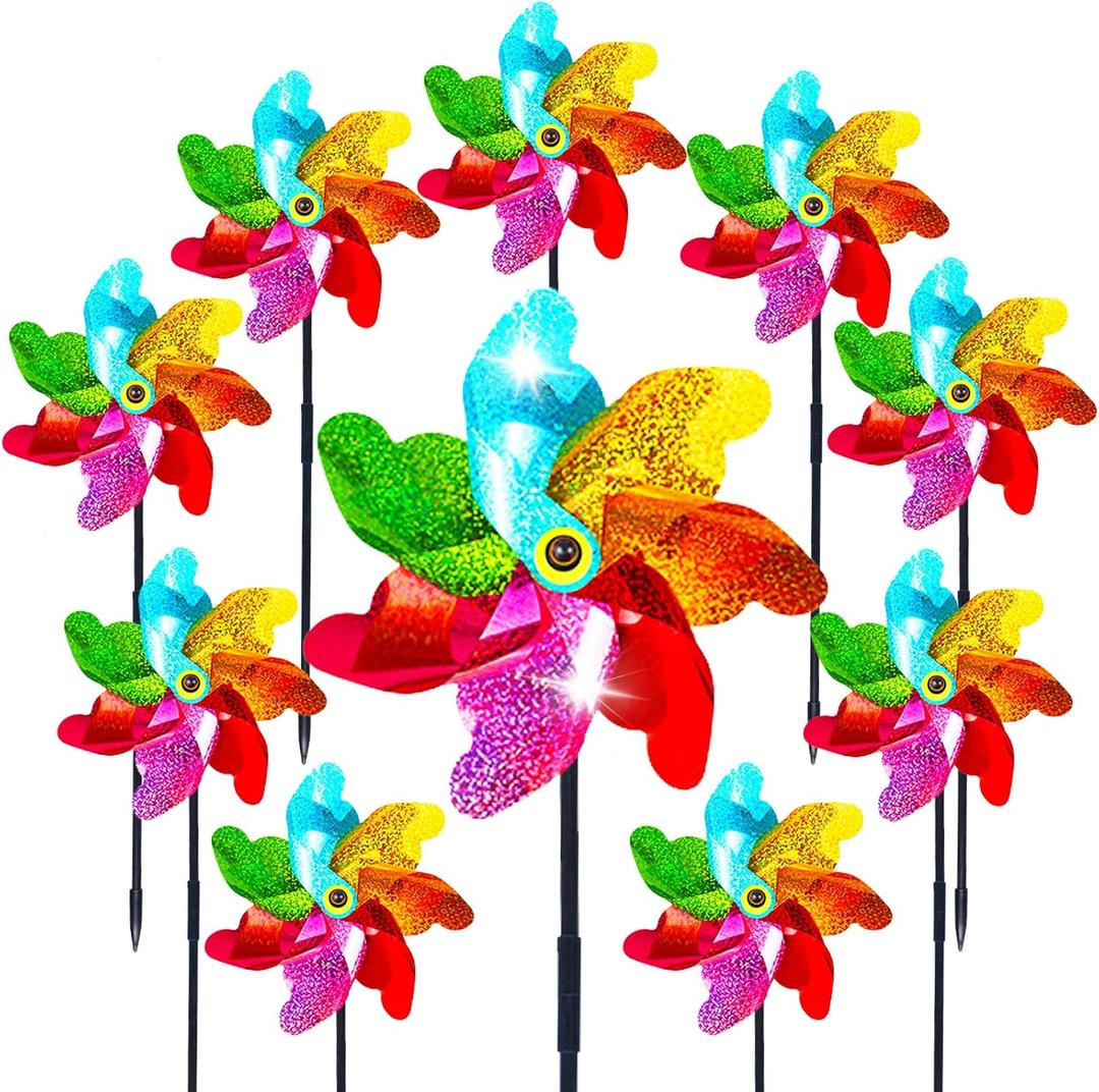 10 Packs Pinwheels for Yard and Garden Rainbow Pinwheel Colorful Wind Spinners Lawn Windmill Scare Birds Animal Away Spinners for Yard Garden Party Picnic Decor (7.1 inch-Colorful-10 pcs)