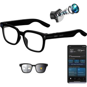 AI Smart Glasses with Camera, 4K HD Video Audio Recording, 164+ Languages Real-Time Translation Bluetooth Sunglasses, AI Voice Assistant, Photochromic Lenses，Voice Control Smart Glasses for Men Women