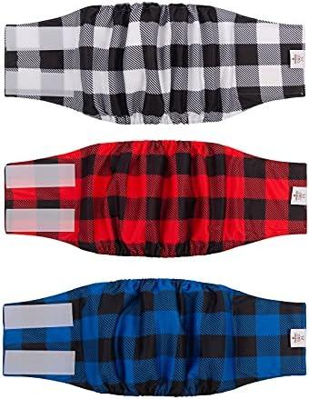 CuteBone Dog Diapers Male Washable Belly Band for Male Dogs Wraps Pack of 3 DM27M, L (17"-21"), Classic Plaid