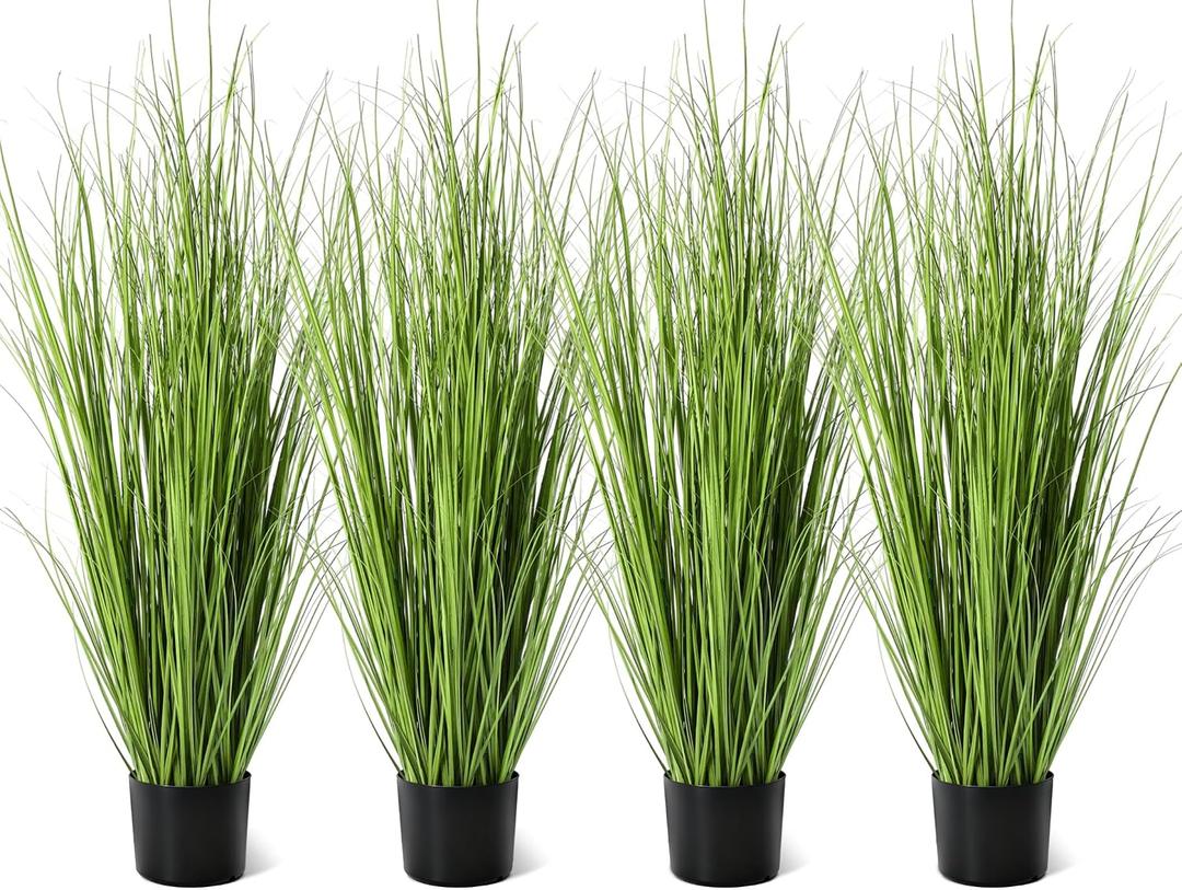 Jexine 4 Pieces 4 ft Tall Artificial Grass Plant Potted Artificial Greenery Floor Plants Fake Pampas Grass Tall in Pot for Housewarming Gift House Garden Bathroom Lobby Indoor Outdoor (Spring)