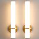 Gold Wall Sconces Set of Two - 18 inch Dimmable Modern Sconces Wall Lighting 18W 3000K LED Wall Lights Acrylic Lampshade Hardwired Wall Light Fixtures for Living Room Bedroom Bathroom Hallway