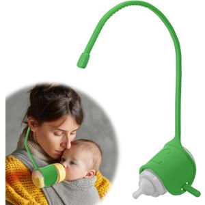 Adjustable Baby Bottle Support for Parents Comfort Feeding Aid, Non-Slip Silicone Holder, Fits Standard & Wide-Neck Bottles(Green)
