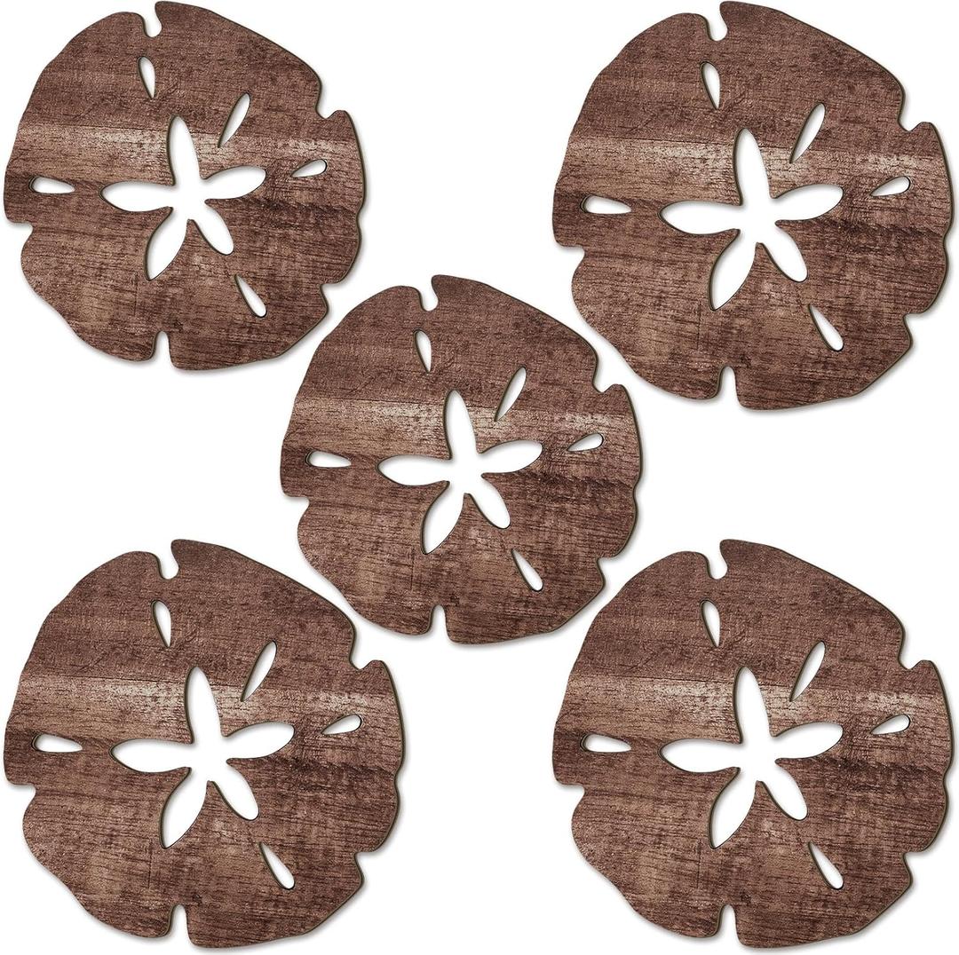 Briwooody 5 Pcs Sand Dollar Wall Decor Beach Coastal Wall Art 8" and 10" Wood Ocean Sand Dollars Decor Coastal Art for Home Bathroom Decoration