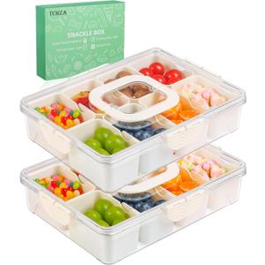 2 Pack Snackle Box Container - Dishwasher Safety Divided, Serving Tray with Lid and Handle - Charcuterie Board for Portable Snack Platters - Clear Organizer for Fruits Snacks,Perfect for Road Travel
