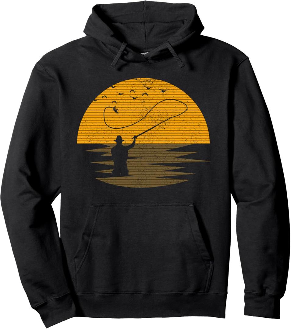 Fly Fishing Vintage Retro Trout Fishing Fisherman Gift Pullover Hoodie, L