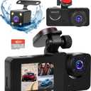 3 Channel Dash Cam Front and Rear Inside with 64GB Card, WIZACE1080P Dash Camera for Cars, Dashcam Three Way Triple Car Camera with IR Night Vision, Loop Recording, G-Sensor, HDR, 24 Hours Recording