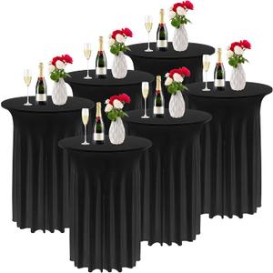 Kochorie 6 Pieces Cocktail Table Skirt Round Cocktail Table Covers 32 x 43 Inch Spandex Stretch High Top Table Cloth for Wedding Table Bar Banquet Party Supplies (Black)
