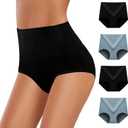 Women's Underwear High Waisted Full Coverage Breathable Comfy Ladies Stretch Panties (L)