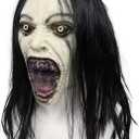 Bulex Horror Crying Woman Mask with Wigs Scary Evil Ghost Devil Creepy Demon Full Head Latxe Mask Horror Halloween Masquerade Party Cosplay Props