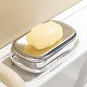 Soap Caddy with Drain, Clear Acrylic Base for: Bathrooms, Gyms, Schools and Showers, Keeps Soap Dry and Sanitary (1 PCS) (Silver Plated)
