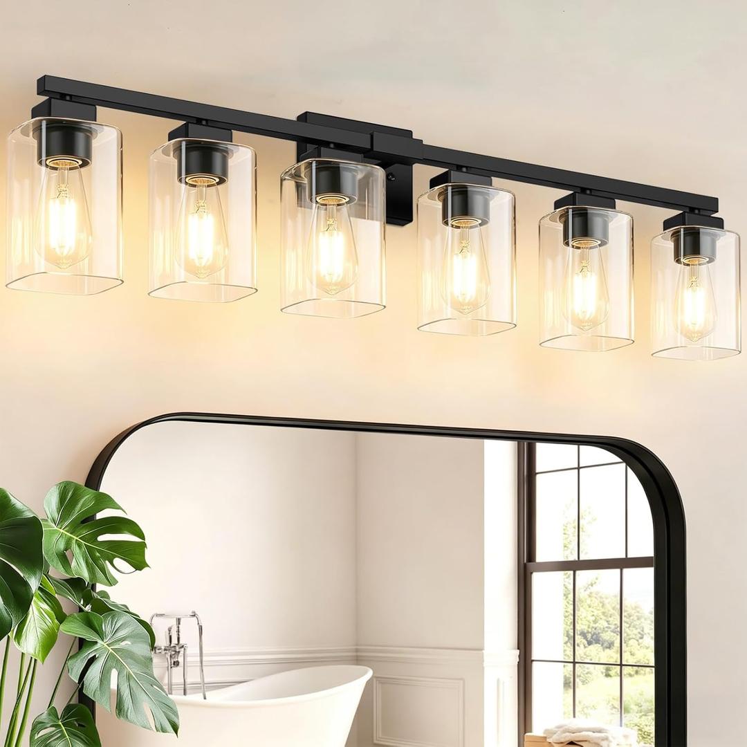 BesLowe 37" 6-Light Bathroom Light Fixture, Modern Black Vanity Light, Bathroom Lighting Fixtures Over Mirror, Matte Black Bathroom Wall Lamp, Wall Lights for Living Room Bedroom Hallway