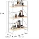 JSB 3 Tier No Assembly Folding Bookshelf, Industrial Metal Book Shelf for Storage, Vintage Wood Foldable Bookcase for Living Room, Bedroom, Office Organization Shelves, Flat Tube 3-Tier