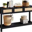 Amazon.com: Luoxiao Entryway Console Table with 3 Rattan Drawers - Long Sofa Table Behind Couch Modern Fluted Hallway Living Room Storage Cabinet, Entry Table Open Shelf Foyer Furniture, Anti-Tip, Black, 47 Inch : Home & Kitchen