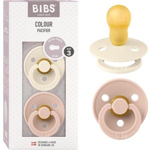Bibs Pacifiers Color Collection, Set of 2 BPA-Free Latex Pacifiers Made in Europe, Round Nipple Baby Pacifier. (0+ Month (Pack of 2), Blush / Ivory)