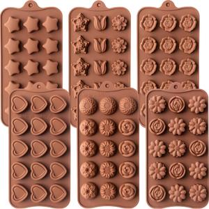 6 Pcs Silicone Chocolate Mold Set - Food-Grade Non-Stick Candy Molds Cookery Moulds for Chocolate, Candy, Jelly, Butter, and More - Flower Shapes