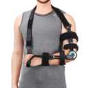 Hinged ROM Elbow Brace with Hand Grip, Adjustable Post op Elbow Brace with Sling Stabilizer for Hand Arm Injury Recovery Support After Surgery (With Handle-Left Arm)
