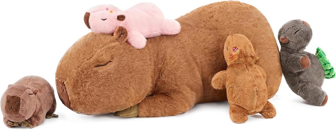 Ditucu 5Pcs Capybara Stuffed Animal Mommy 16.5 inch with 4 Babies 6.6 inch Family Set Cute Plushies Toys Gifts for Kids