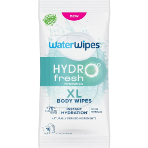 WaterWipes HydroFresh Refresh Wipes, Stay Clean & Refreshed, XL Body Cleaning Wipe, Instant Cleanliness, Odor & Sweat Removal, Ideal for Gym, Travel & Outdoor Use, 18 Count (2 Pack)