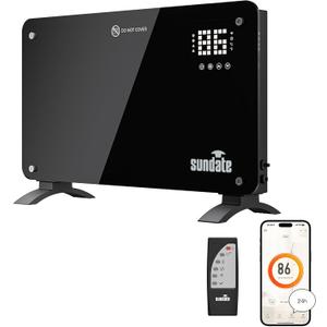 SUNDATE Convection Heater Wifi Control, Indoor Space Heater, 1500W Electric Heating with Remote Control, Digital Display, Fast Heating, 24H Timers for Living Room, Bedroom, Office Black