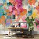 Peel and Stick Vibrant Abstract Floral Painting Mural, 137" x 102"