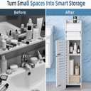 BorealBear Slim Bathroom Storage Cabinet with Toilet Paper Holder, Narrow Bathroom Cabinet for Small Spaces, Freestanding Organizer with Door & Shelves, Space Saving White Bathroom Cabinet