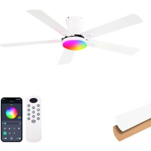 Ceiling Fans with Lights 52 inch,Flush Mount Low Profile,Smart Remote & App,RGB LED,Dimmable 3CCT,6-Speed Reversible,Sleek Ceiling Fan for Bedroom Living Room Apartment Nursery,White