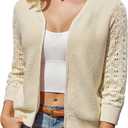 GRACE KARIN Womens Lightweight Summer Cardigan 3/4 Sleeve Cropped Cardigan Dressy Zip Up Sweaters Jacket Clothes (L)