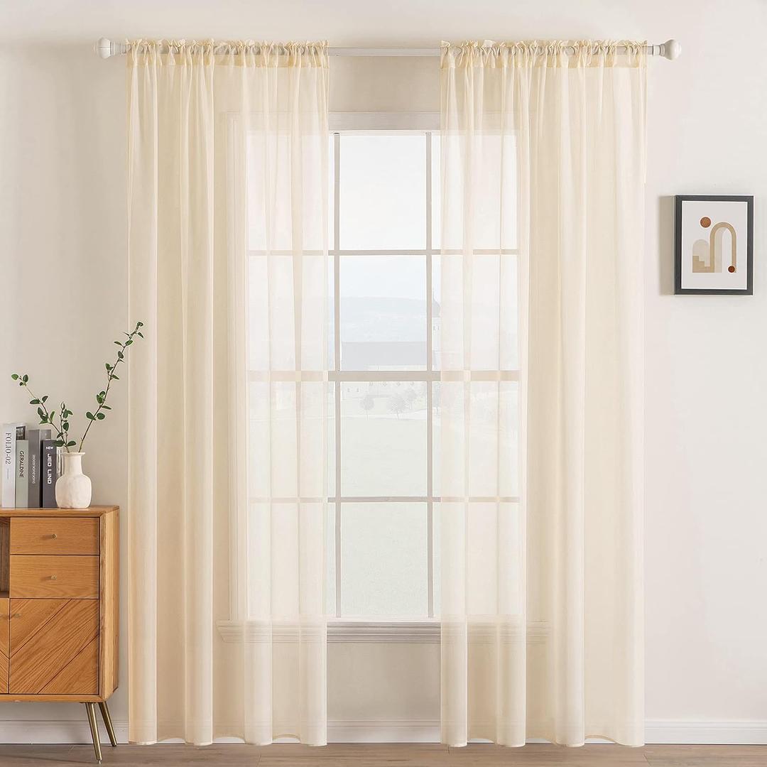 MIULEE 2 Panels Solid Color Sheer Window Curtains Elegant Window Voile Panels/Drapes/Treatment for Bedroom Living Room (54 X 90 Inches Cream Beige) (54"W x 90"L (Pack of 2))