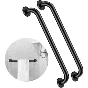 2 Pack 24 Inch Matte Black Shower Grab Bar - 1.5" Diameter, ZUEXT Stainless Steel Bathroom Grab Bar Handle, Bath Balance Bar,Safety Hand Rail Support, Handicap Injury Elderly Senior Assist Bath Handle, Black