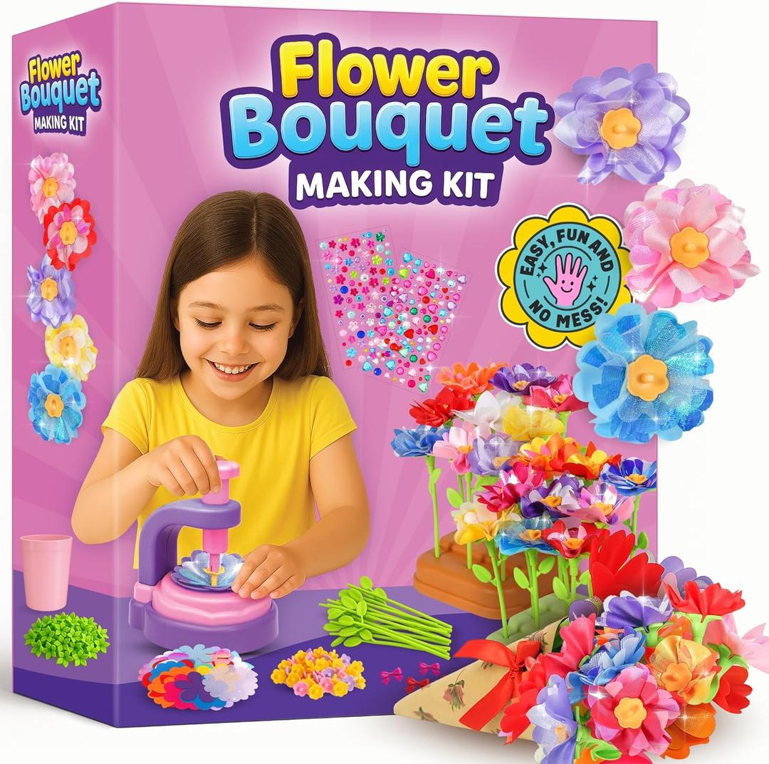 Flower Bouquet Making Kit Toy for Kids - Valentines Day Gifts, 5 Year Old Girl Gift, Toys for 7 Year Old Girls Gifts, Arts and Crafts for Girls Ages 4 5 6 7 8 8-12 +, 6 Year Old Girl Gifts Birthday