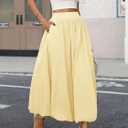 ELLEVEN Women's Bubble Maxi Skirt, Elastic Waist Puffy Hem A-Line Skirts (S)
