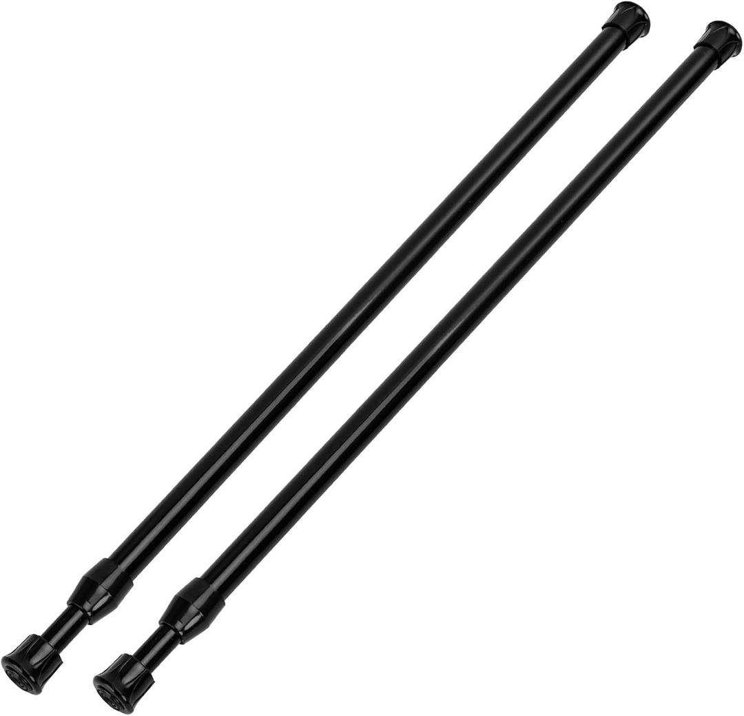 2 Pack Tension Curtain Rod 15.7-28 Inch, Small Short Adjustable Extendable Spring Loaded Rods for Windows Cabinet Blinds Closet Bedroom Kitchen Bathroom Door No Drilling, Black