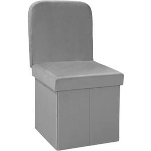 B FSOBEIIALEO Velvet Storage Ottoman with Seat Back, Folding Chair for Living Room, Room Organizer Storage Cubes, Toy Chest Storage Box (Grey, Medium)