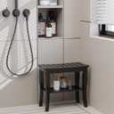 Domax Bamboo Shower Bench & Stool Waterproof - Wood Shower Bench with Storage Shelf for Inside Shower(Black)