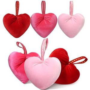 Wenqik 6 Pcs Mothers Day Hanging Heart Ornaments Handmade Velvet Hearts Gifts 4.3 Inches Hearts Hanging Tree Ornaments for Bride Shower Wedding Anniversary Mothers Day Decoration(Red, Pink, Rose Red)