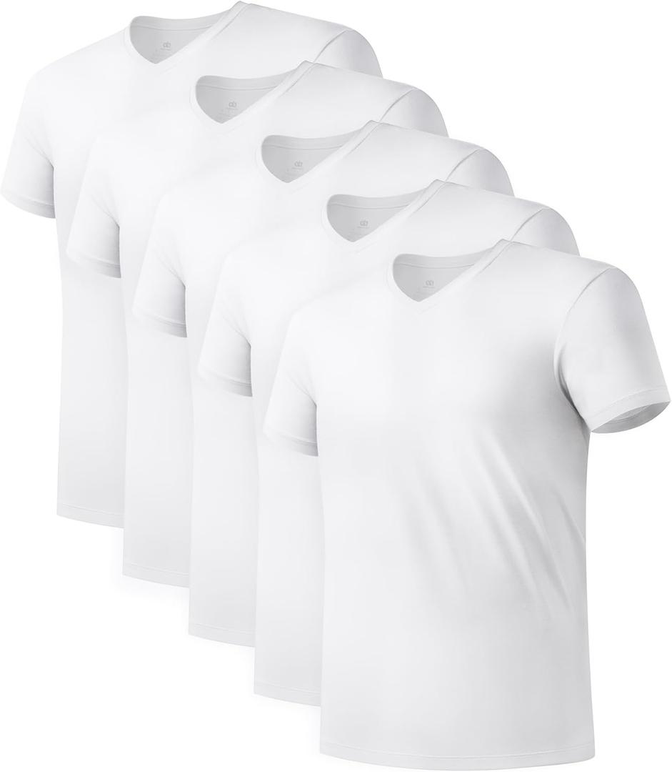 DAVID ARCHY Men's Bamboo Rayon Moisture-Wicking V-Neck Undershirt 3 or 5 Pack (Large)