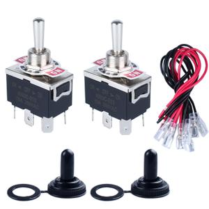 2pcs Heavy Duty Rocker Toggle Switch 0-250V 15A DPDT 6 Pins 3 Positions ON-Off-ON Latching with Waterproof Boot Cap pre-Wired Cables for Auto Car Truck Boat Marine