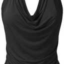 EIMIN Women's Casual Halter Neck Draped Front Sexy Backless Tank Top BLACK L
