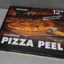 Pizza Peel Aluminum Pizza Spatula, Mooues 12 inch Metal Pizza Paddle(12"x 14")with Rocker Cutter Foldable Wood Handle, [Storage bag included], for Family Pizza Oven Baking Pizza, Dough, Bread & Pastry