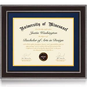 Minesaxel 14x17 Diploma Frames 11x14 with Blue Mat, Fits Degree Certificate Document, 17 x 14 Walnut Color Frame with Tempered Glass Panel for Wall Mounting