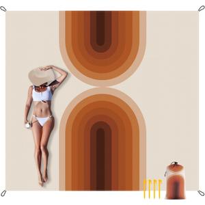 9 ft10 ft Extra Large Waterproof Sandproof Beach Blanket for 8 Adults, Outdoor Beach Mat with 4 Stakes, 210T Polyester Lightweight Foldable Picnic Blanket for Travel, Camping, Hiking (Boho Arches)