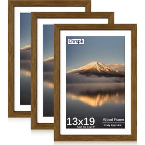 13x19 Poster Frame, Rustic Brown Wood Frame with 11x17 Mat, 3 Pack