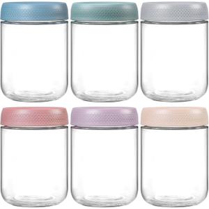 NETANY 6-pack 16 oz Overnight Oats Containers with Lids, Glass jars with Airtight Lids, Wide mouth Mason Salad jars, Glass Food Storage Containers for Snacks Yogurt Spice Sugar (Multicolor)