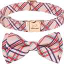 EXPAWLORER Dog Collar - Floral Summer Dog Collars with Bow Tie, Puppy Collar Cute Durable Quick Release Metal Buckle, Soft Adjustable Boy Girl Pet Collar for Small Medium Large Dogs, Plaid M