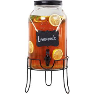 1.5 Gallon Glass Drink Dispensers for Parties, Ice Beverage Dispensers with Stand, Glass Water Dispenser with Spigot, Laundry Detergent Dispenser, Lemonade Dispenser