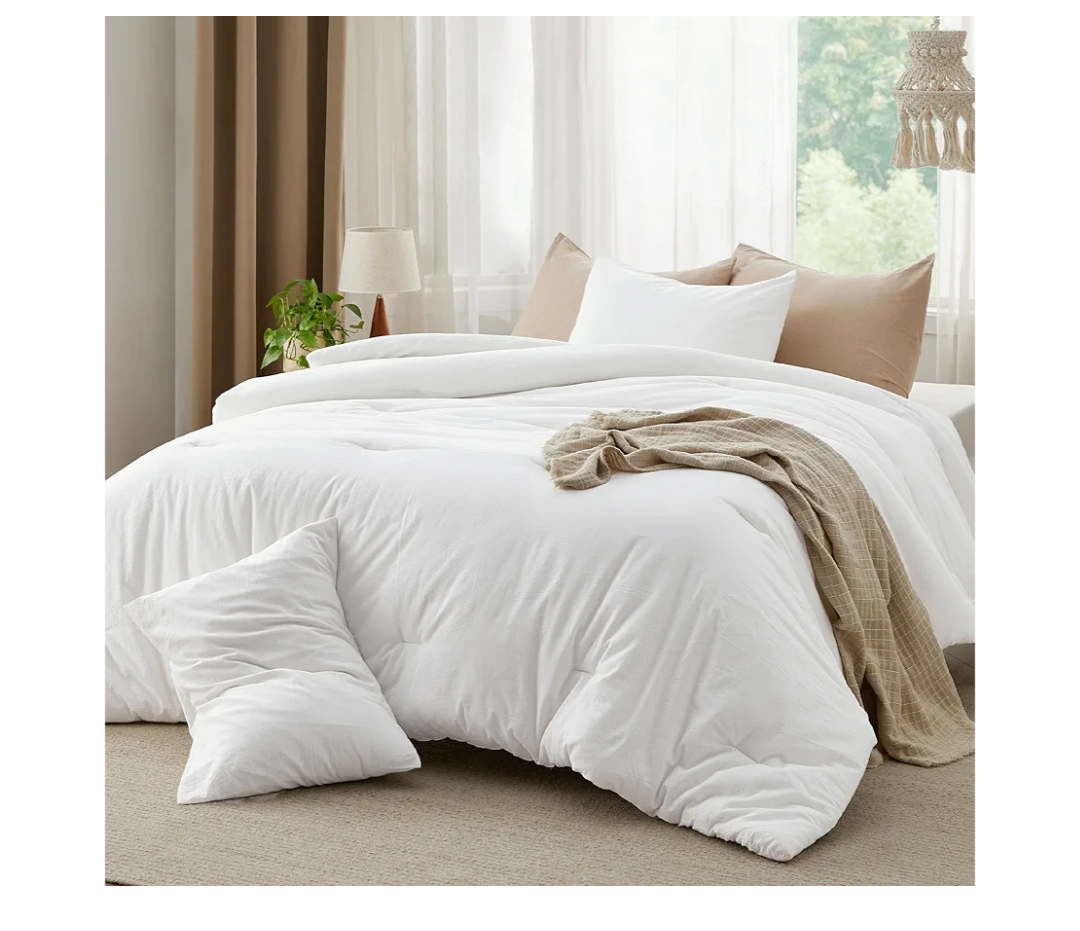 Bedsure Comforter Set California King Size - Cotton Fabric with Microfiber Inner Fill, Linen Color Soft Bed Set for All Seasons, 3 Pieces, 1 Comforter (104" x 96") and 2 Pillow Cases (20" x 36")