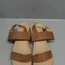 LAICIGO Womens Open Toe Wedge Platform Espadrilles Ankle Strap Buckle Faux Leather Cork Rubber Summer Sandals (6.5, 1-brown)