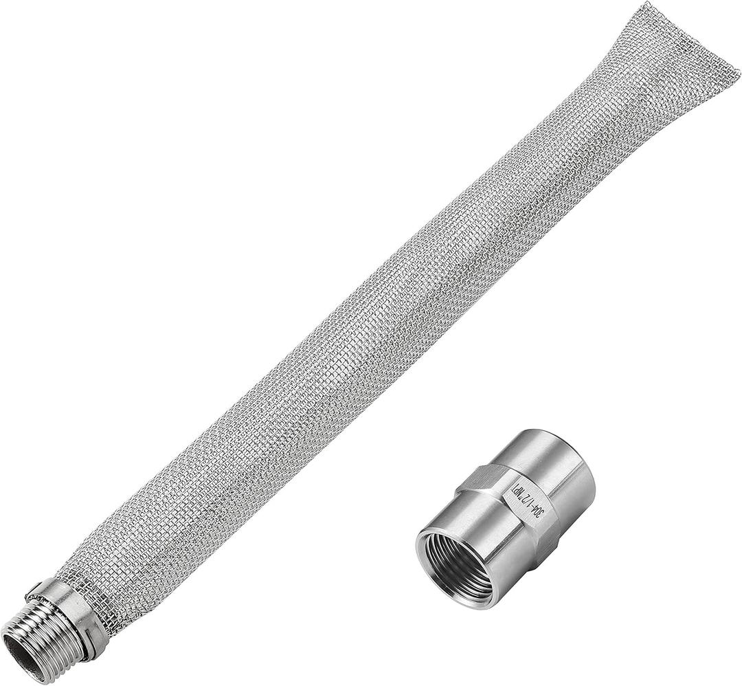 12-inch Bazooka Screen Boil Screen(1/2" NPT) with Pipe Fitting(1/2"x 1/2" Female NPT),Reusable Stainless Steel 304 Beer Filter Tube,Mash and Tun Boil Screen for Home Brewing and Wine Making